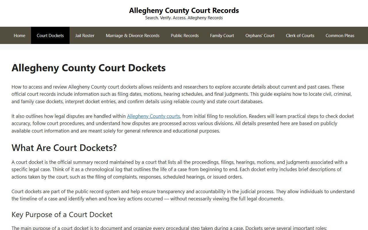 Allegheny County civil and family court records search portal