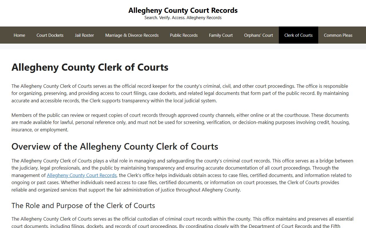 Allegheny County Clerk of Courts civil records office