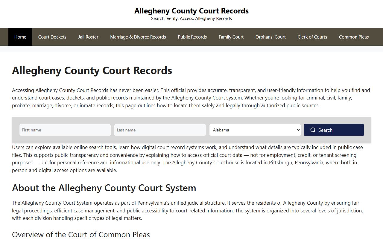 Allegheny County court records department website