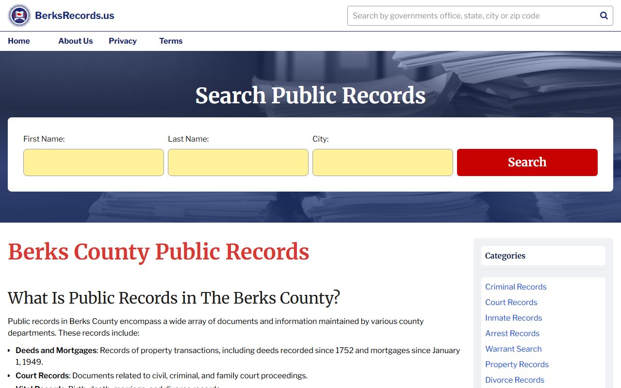 Berks County Prothonotary civil court records at 633 Court Street Reading PA