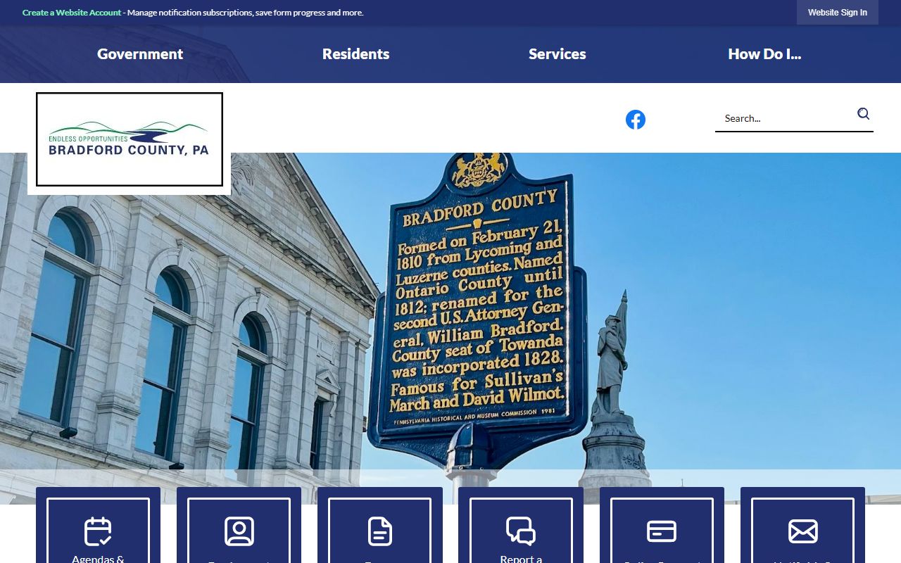 Bradford County government website and court records portal in Towanda PA