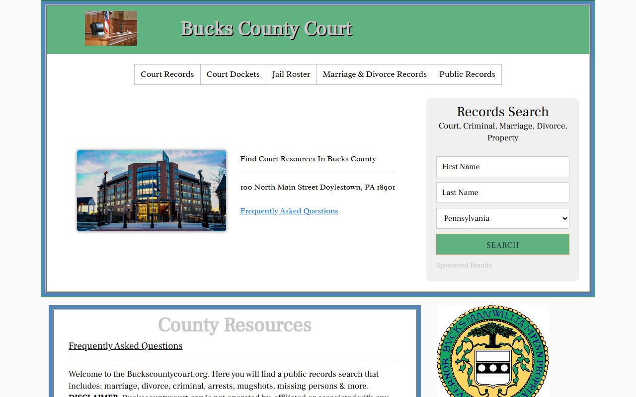Bucks County Court of Common Pleas website and court records system
