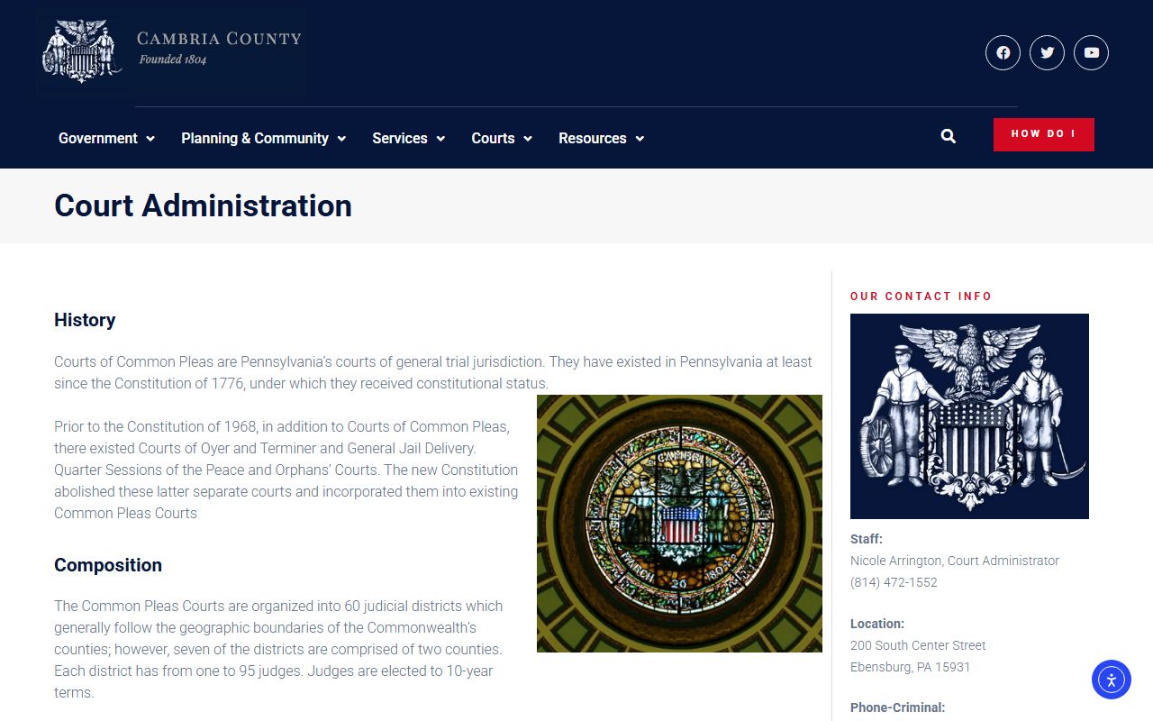 Cambria County Court Administration website for court records