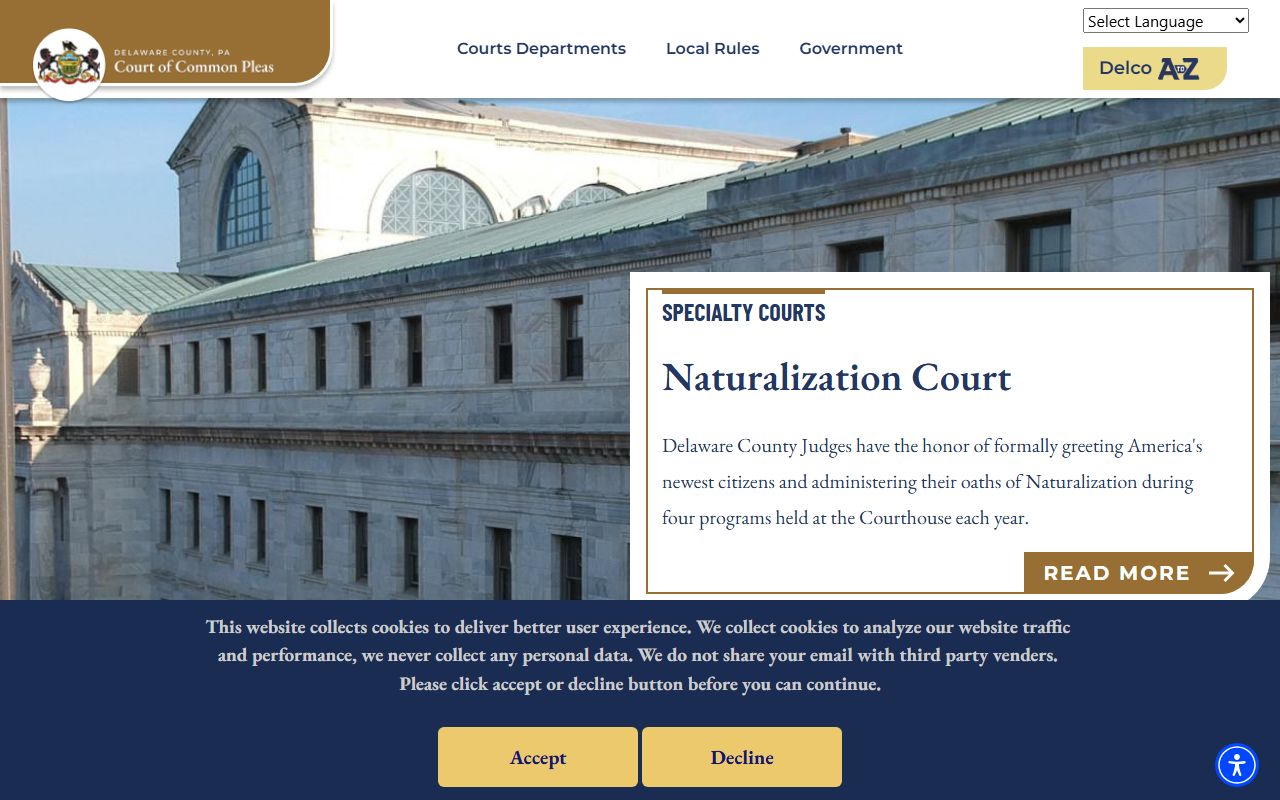 Delaware County court website for court records