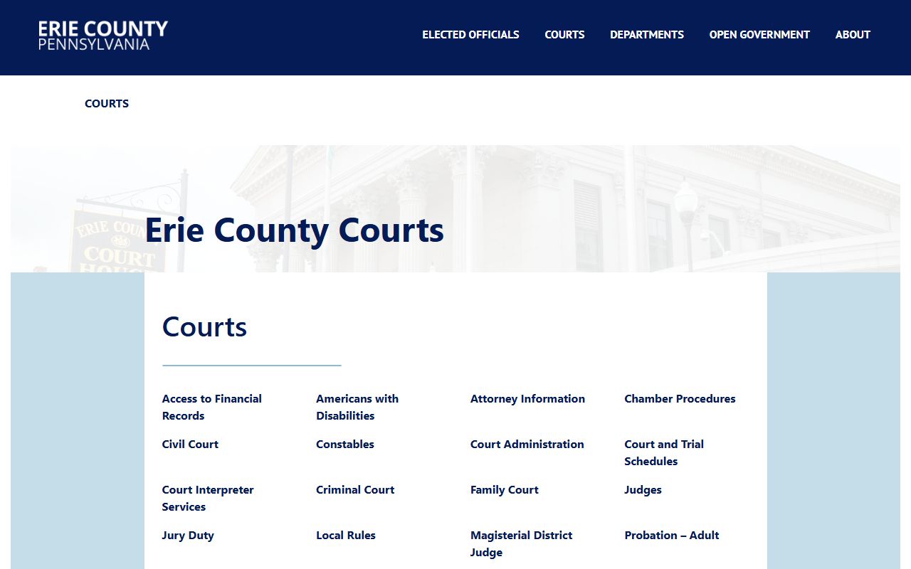 Erie County court administration for court records