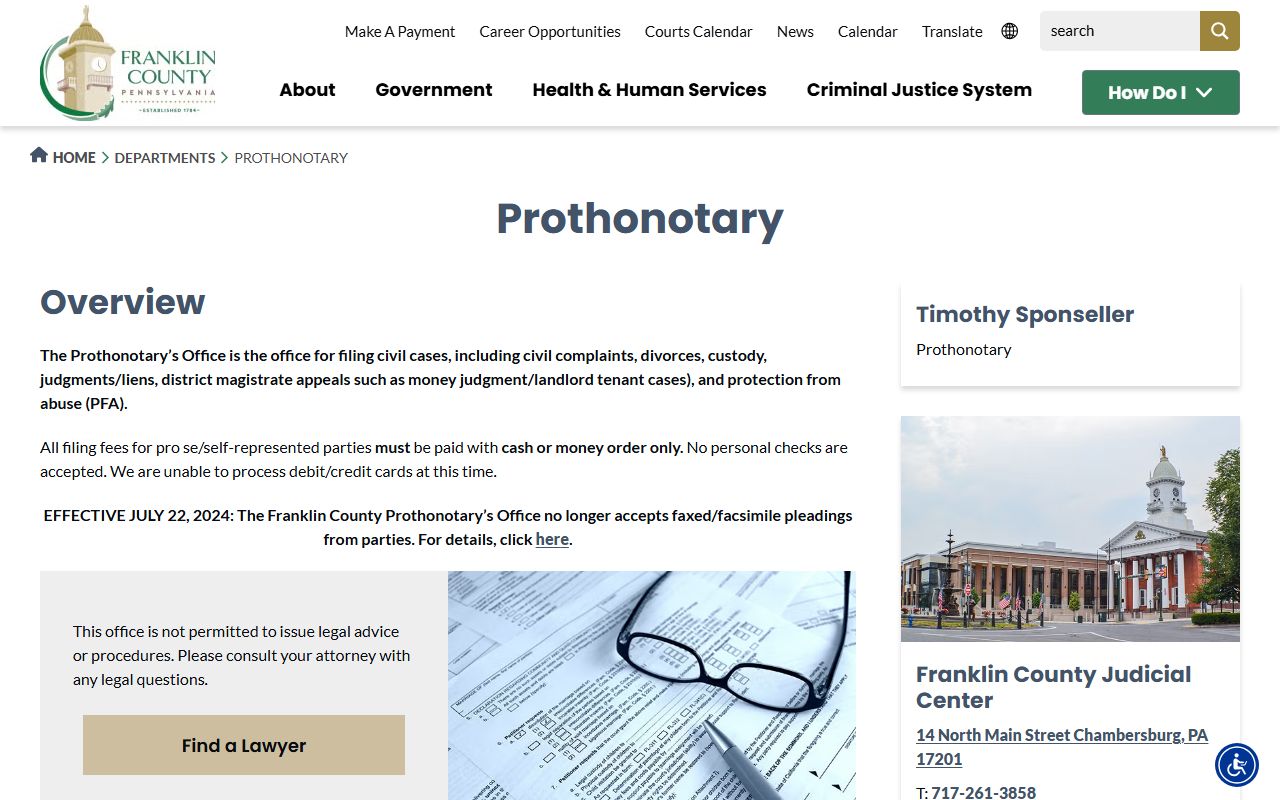Franklin County Prothonotary for civil court records