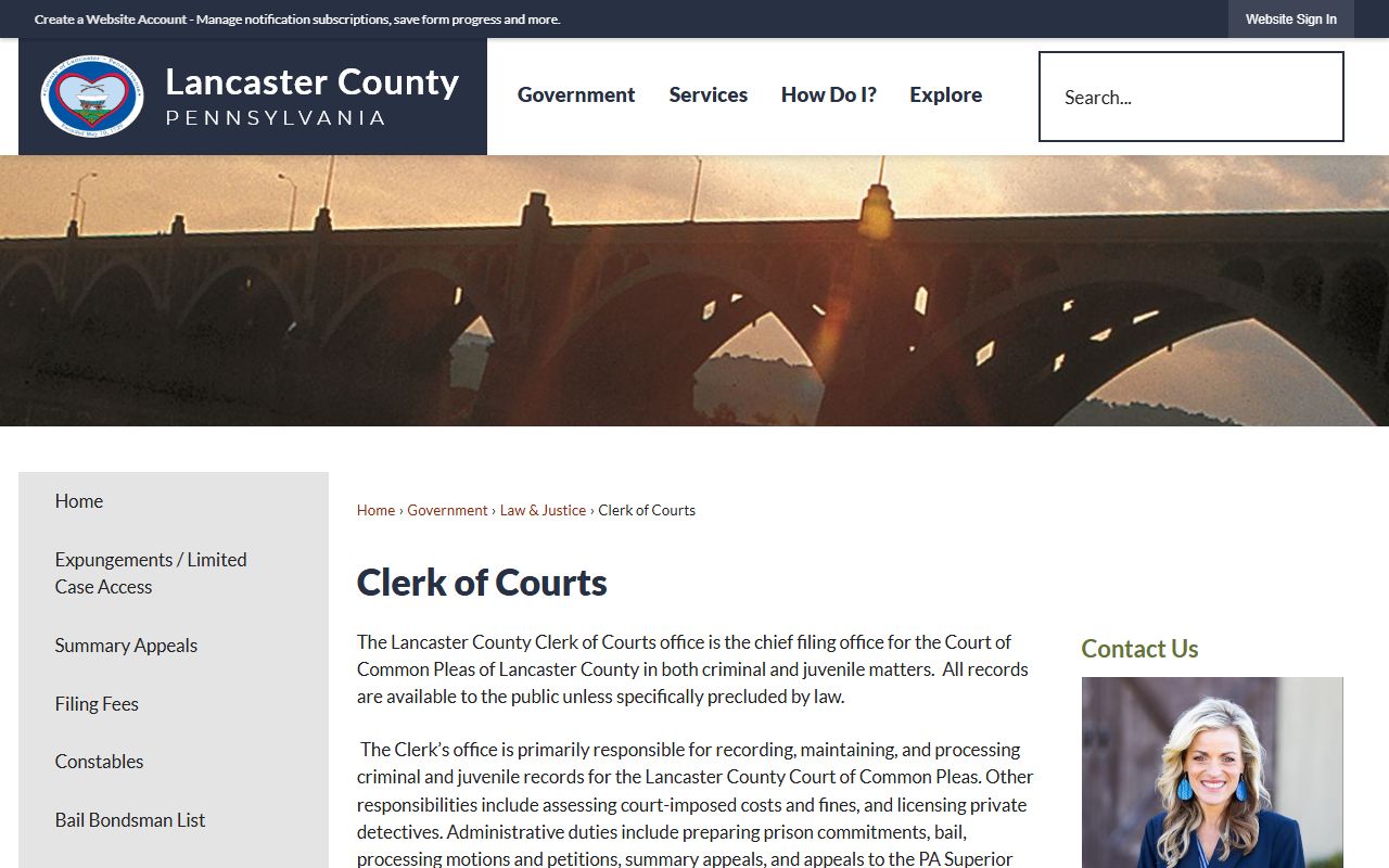 Lancaster County Clerk of Courts handling criminal court records and dockets