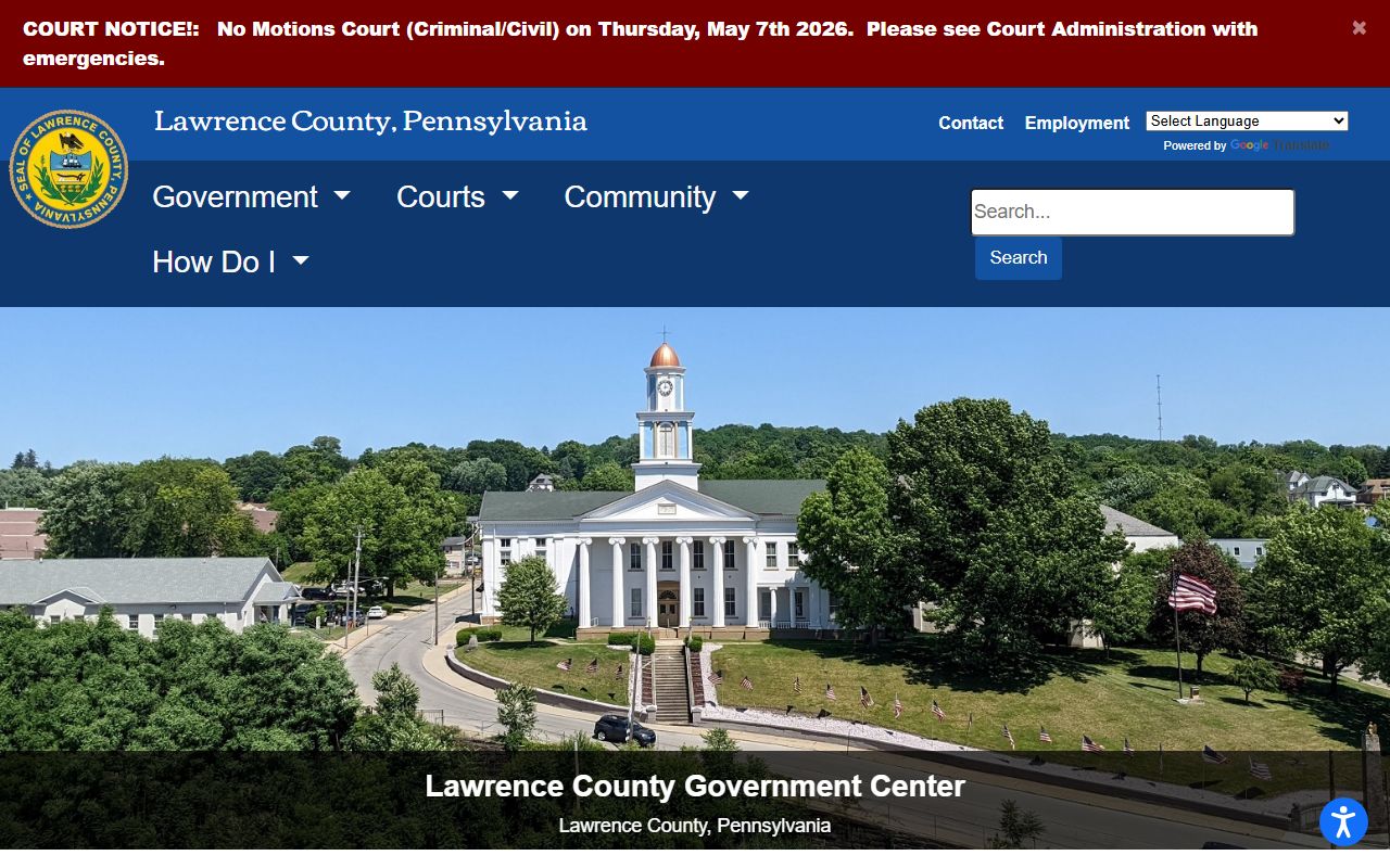 Lawrence County government website with court records and online services in New Castle PA