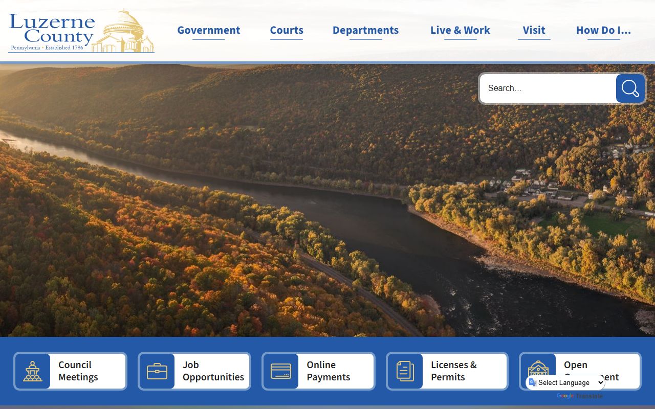 Luzerne County government website with court records and docket information for Wilkes-Barre