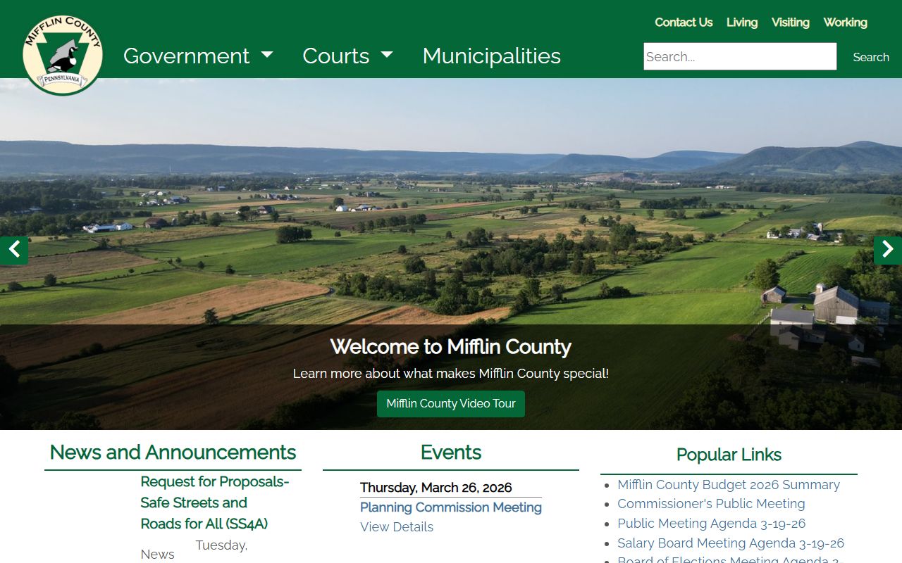 Mifflin County government website for court records in Lewistown PA