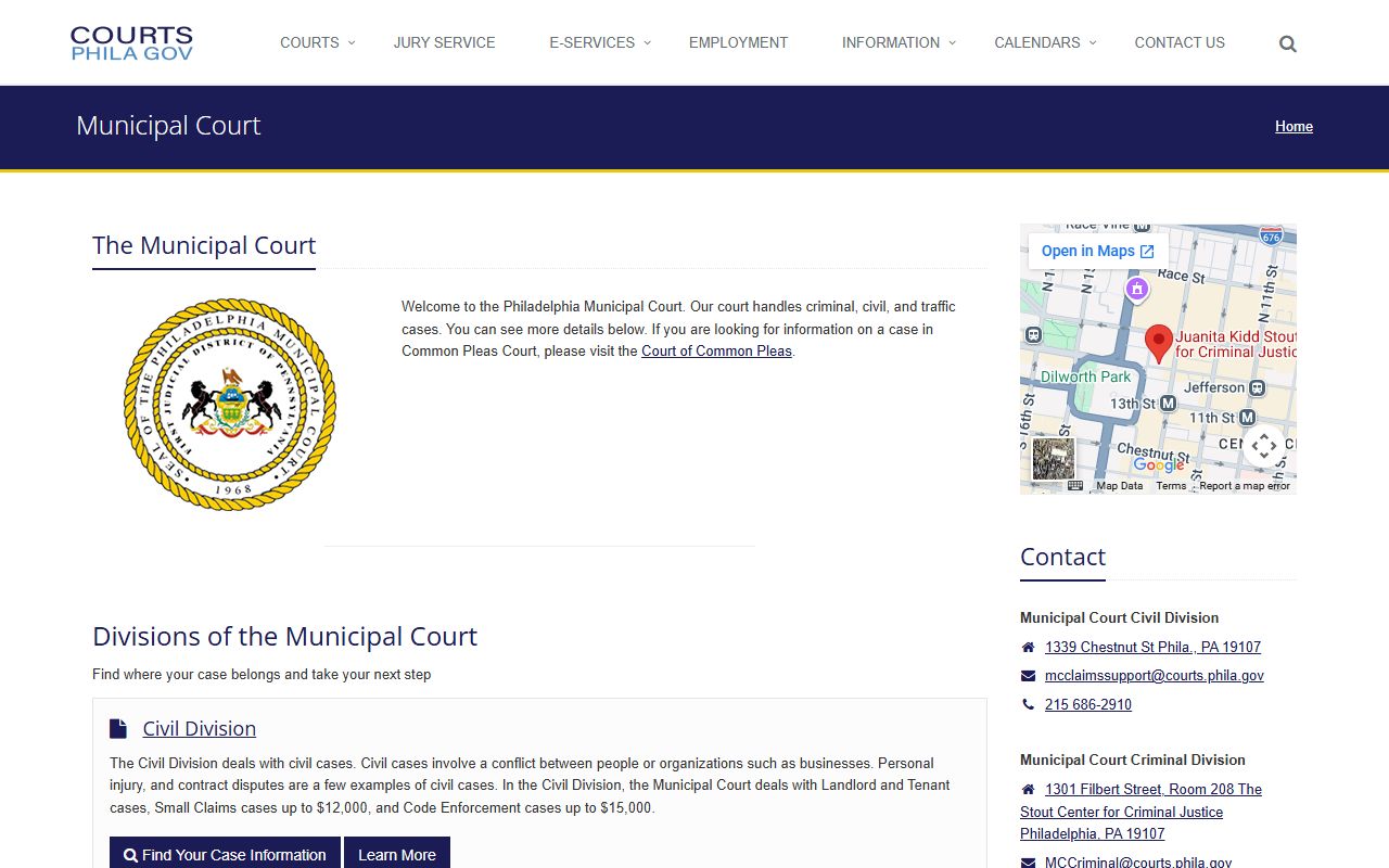 Philadelphia Municipal Court website for Philadelphia County court records