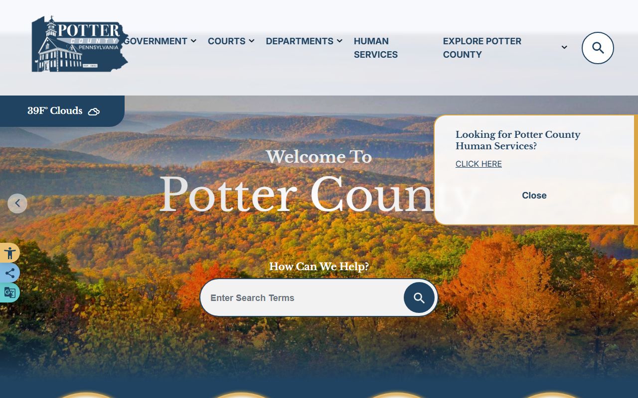 Potter County government website for Potter County court records