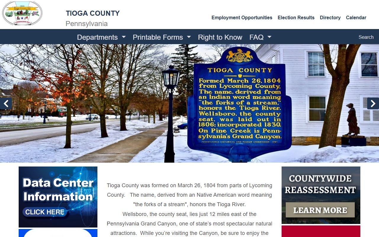 Tioga County government website for Tioga County court records