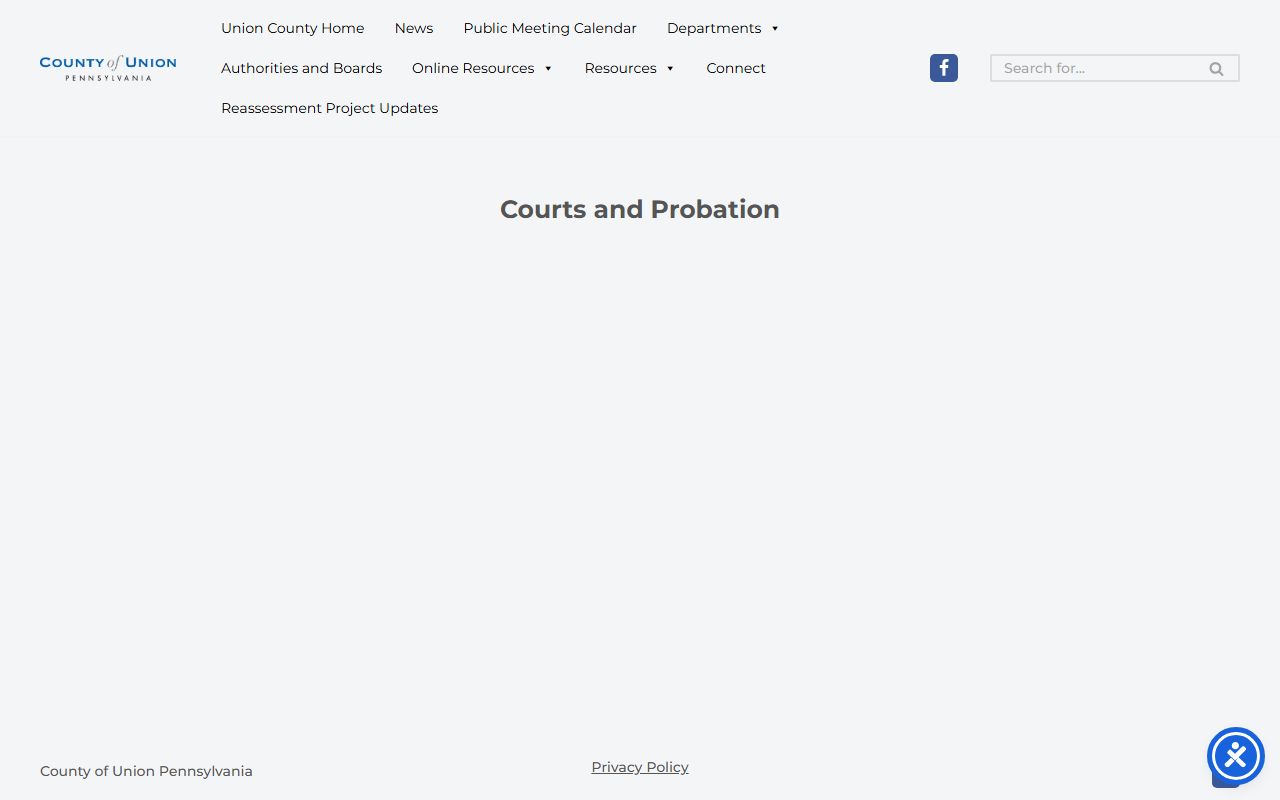 Union County departments page listing court and criminal justice offices