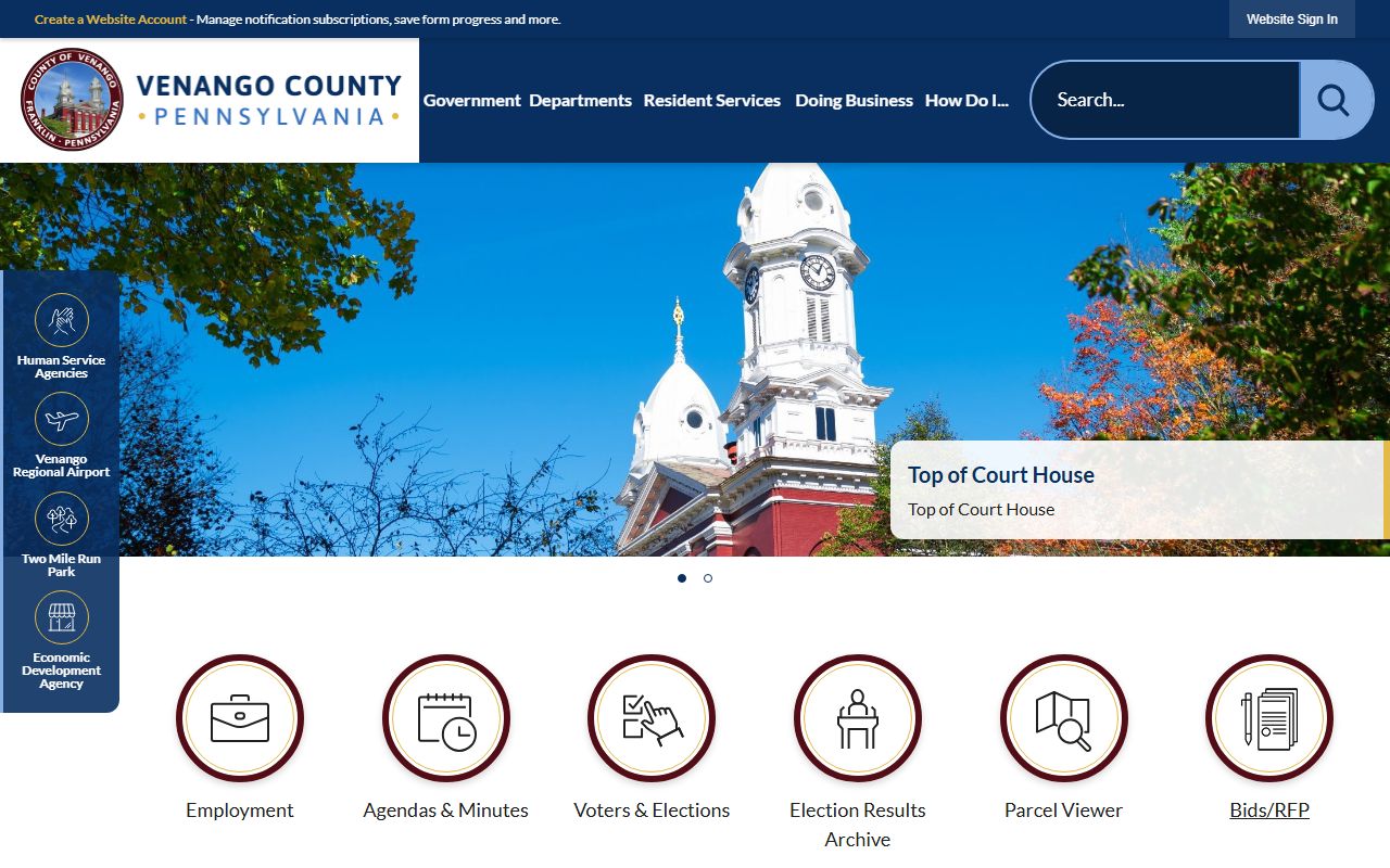 Venango County government website for court records