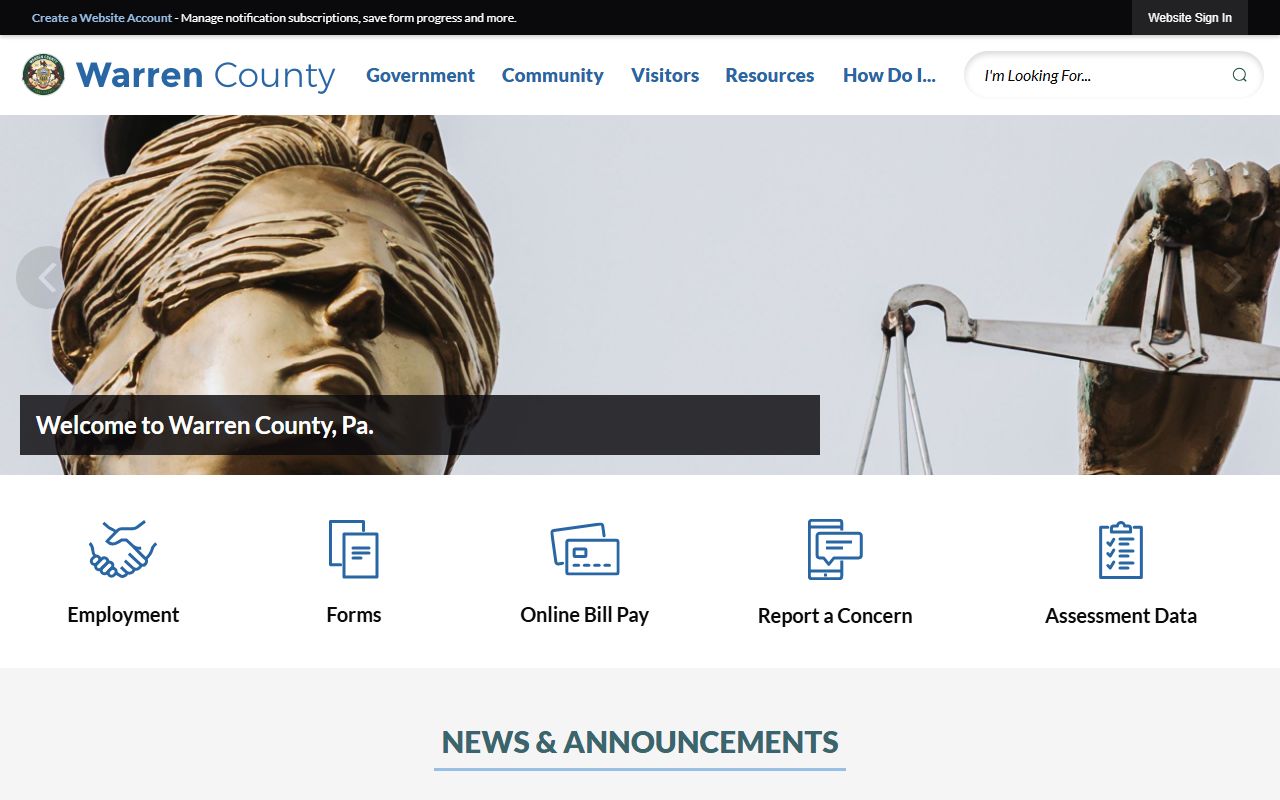 Warren County government website for court records