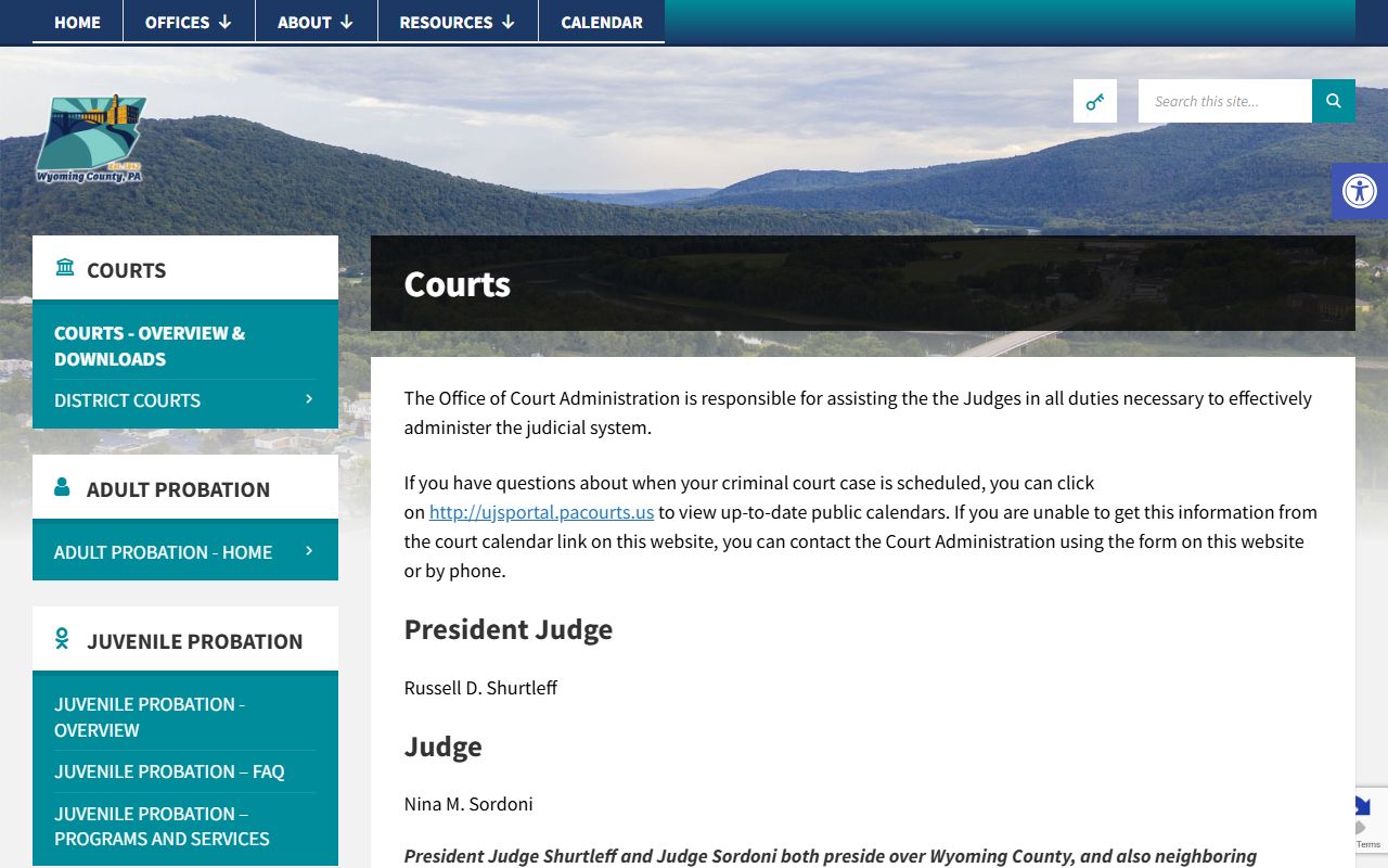 Wyoming County courts page for court records and case information
