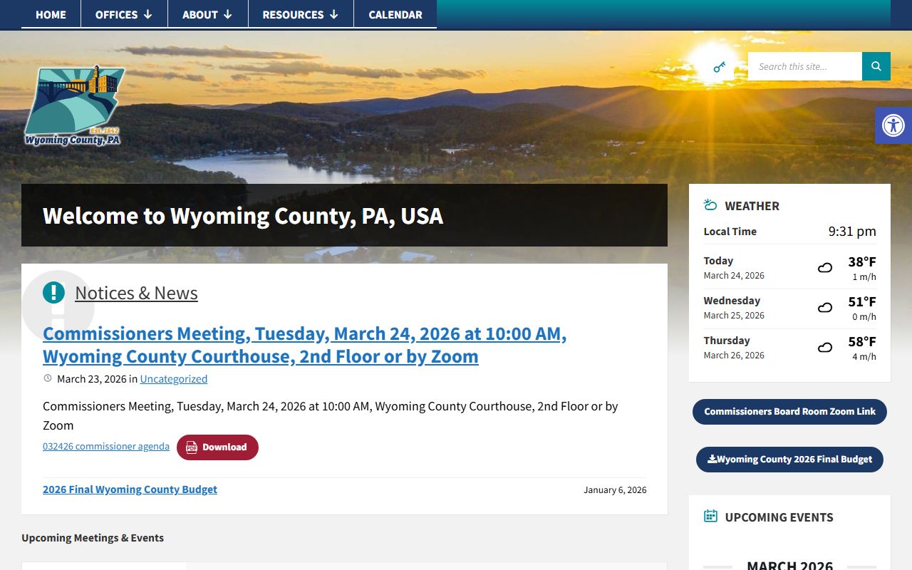 Wyoming County government website for court records