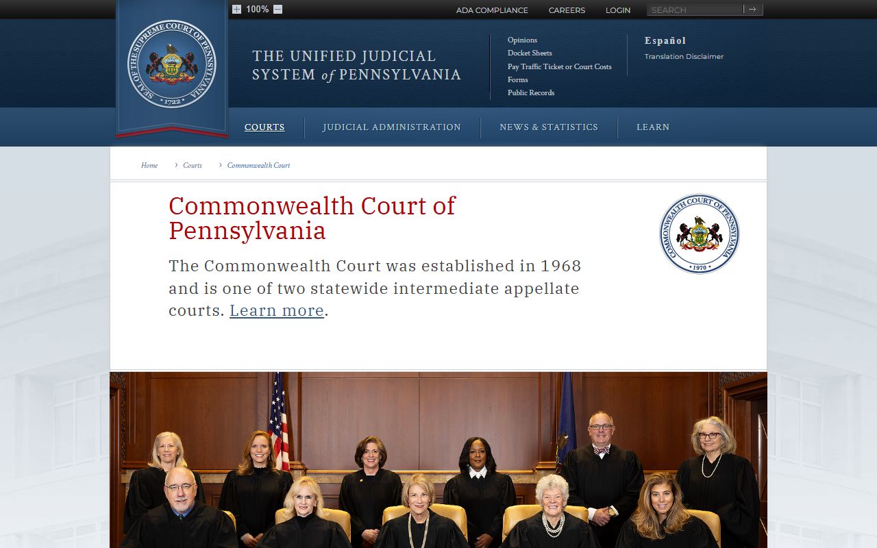 Pennsylvania Commonwealth Court records page for appeals from state agency decisions